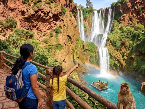 Gruppo dell'escursione economica alle Cascate di Ouzoud sul sentiero panoramico da Marrakech