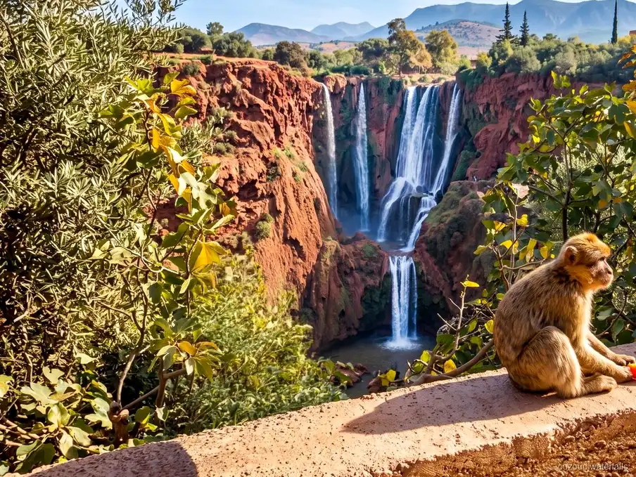 Panoramablick über die Ouzoud Wasserfälle auf der günstigen Tour ab Marrakesch