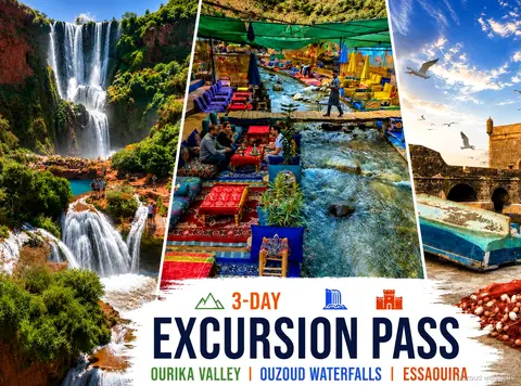 Marrakech excursion pass covering Ouzoud Waterfalls, Ourika Valley and Essaouira