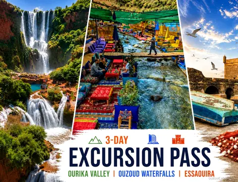 Marrakesch Ausflugspass mit Ouzoud Wasserfällen, Ourika-Tal und Essaouira