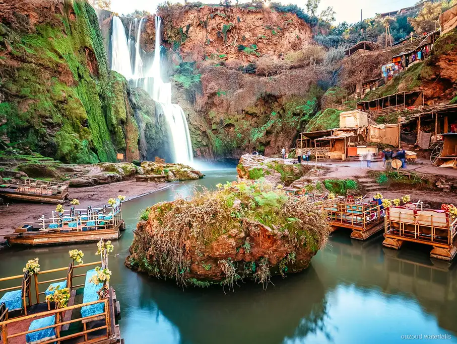 Berber lunch terrace overlooking the Ouzoud Waterfalls cascades