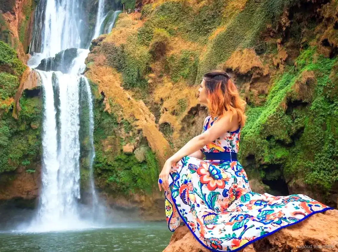 Private day trip group at a viewpoint over Ouzoud Waterfalls