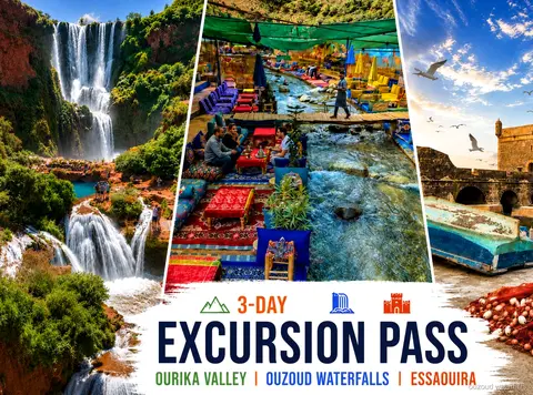 Passe de excursões de Marraquexe que cobre as Cascatas de Ouzoud, o Vale de Ourika e Essaouira